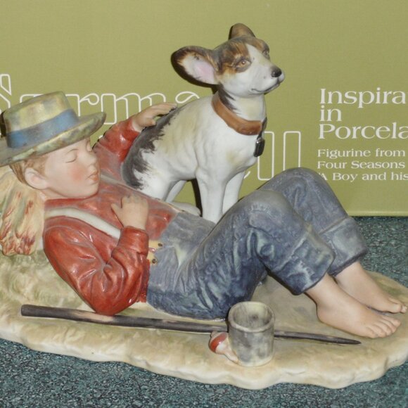 Norman Rockwell “A Boy and His Dog” Figurine Four Seasons Spring CHRISTMAS GIFT - Picture 1 of 11